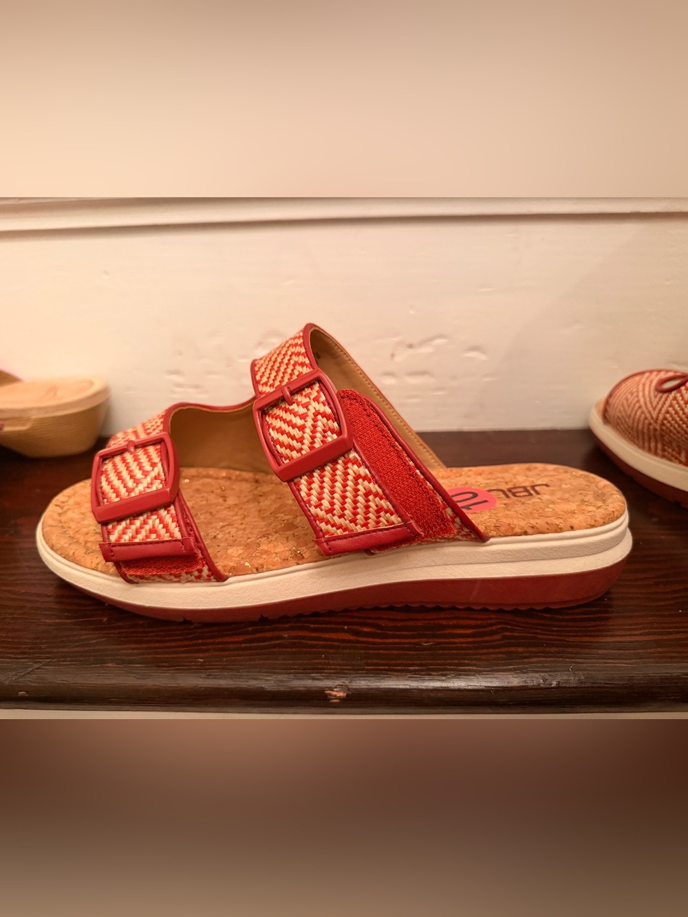 JBU Red Woven Double-Buckle Slide Sandal